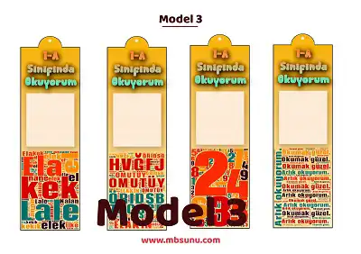 Model 3 - Sözcük Kolajlı, Fotoğraf Çerçeveli 1-A Sınıf İçin Kitap Ayracı