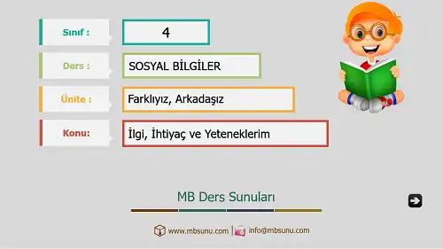 4. Sınıf Sosyal Bilgiler - Etkinlik ve Cevaplarıyla İlgi, İhtiyaç ve Yeteneklerim Ders Sunusu