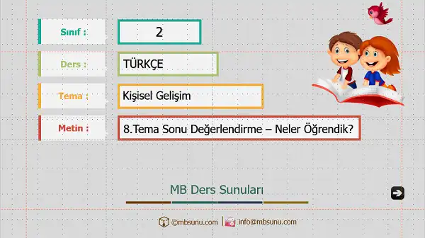 2. Sınıf Türkçe 8. Tema Değerlendirme Sunusu (Bilim ve Kültür)