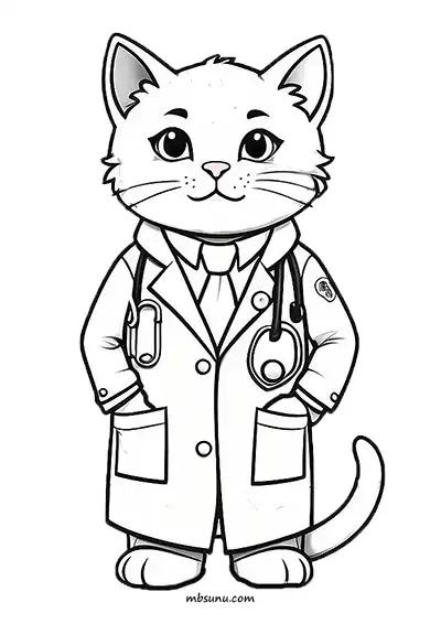 Doktor Kıyafetli Kedi Boyama