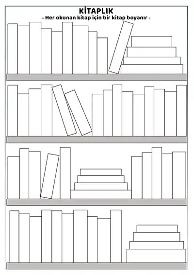 Okunan Kitap Takibi İçin Boyamalı Kitaplık Şablonu - Model 2