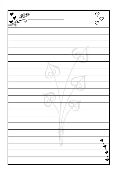 Çiçek Filigranlı, Kalpli Çizgili Yazı Kağıdı Şablonu